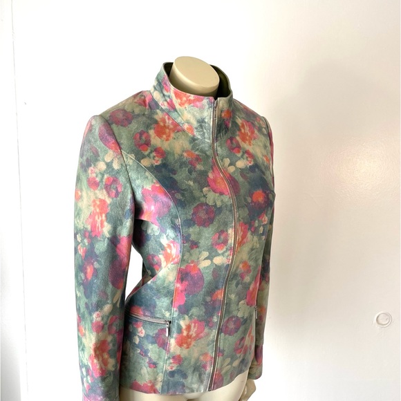 Augustina’s Leather Women’s Floral Multicolor Fully Lined Zip Jacket Sz. 8 - Picture 4 of 11